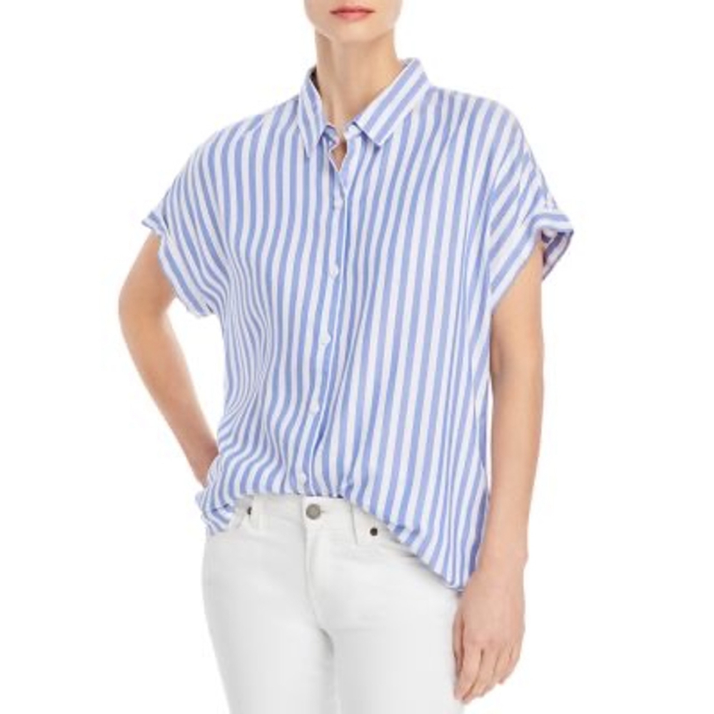 Women's Beachlunchlounge Striped Button-Down Shirt, Size M, Blue/White